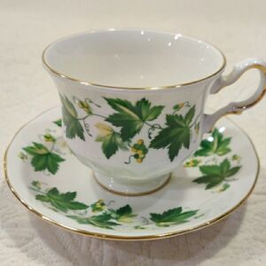 Queen Anne Cluster Grapes & vine Bone China Tea Cup & Saucer Vintage Mid Century